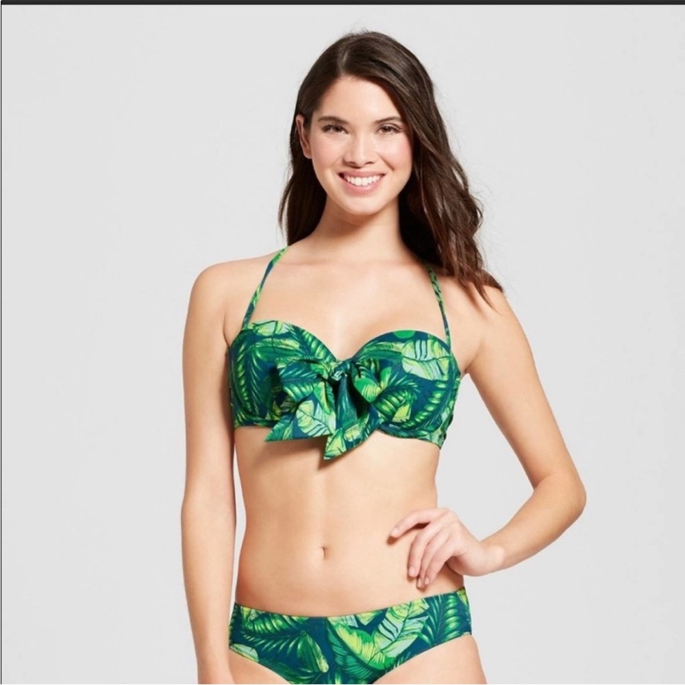 Tropical palm leaf underwire Bikini Set Resort Swim Vacation beach sz 34C/L